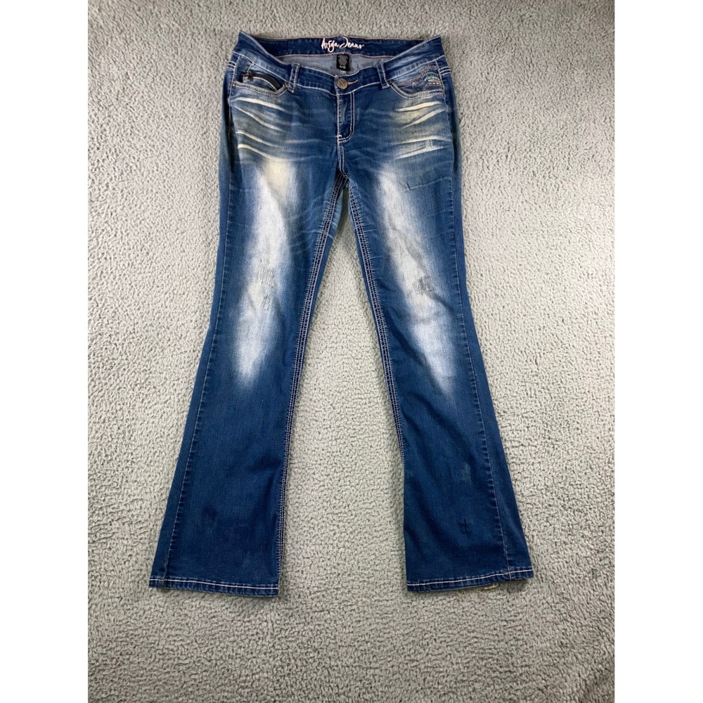 Ariya Jeans Women Junior 11 12 Bootcut Flare Low Rise Embellished Stone Wash Y2K
